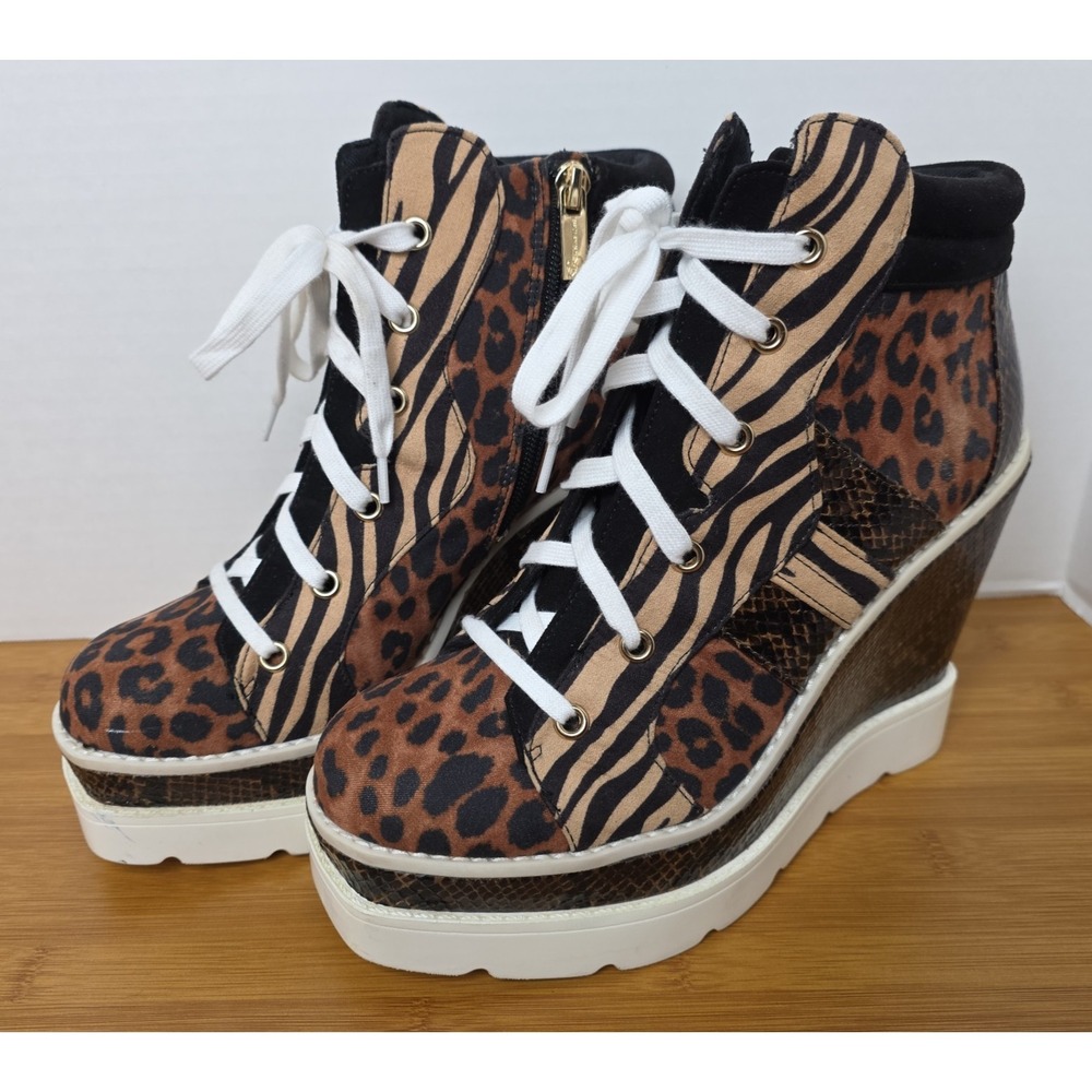 Jessica Simpson Meliney Wedge Sneakers Booties Animal Print Size US 8
